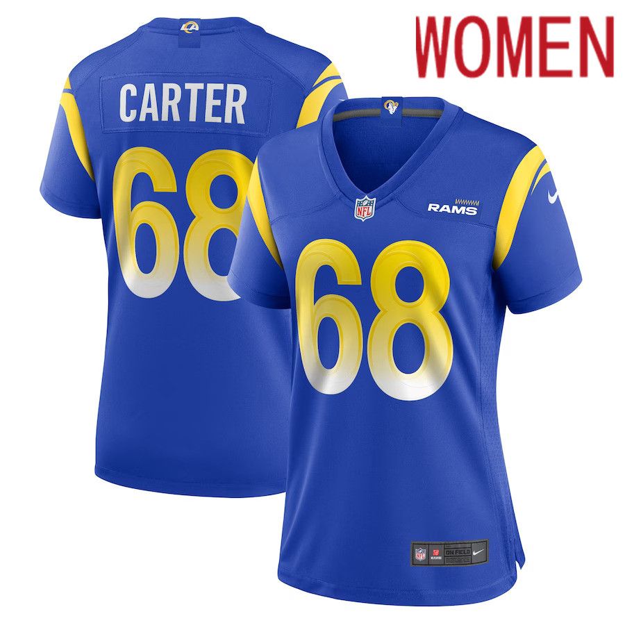 Women Los Angeles Rams 68 T.J. Carter Nike Royal Game Player NFL Jersey